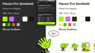 Seite aus einem Styleguide zu Typografie und Farbsystem einer App