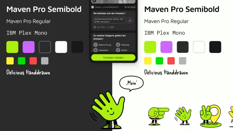 Seite aus einem Styleguide zu Typografie und Farbsystem einer App