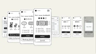 Digital erstellte Wireframes mit Ideenskizzen zu einem App Konzept