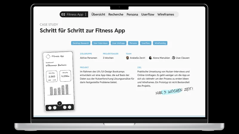 Seite aus einer Case Study zur Erstellung einer Fitness App